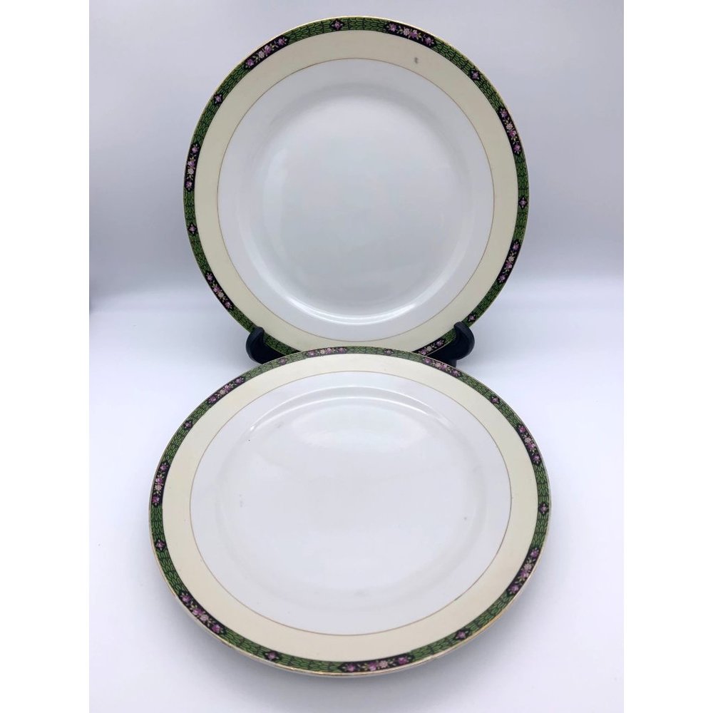 Vintage Noritake - Pair Dinner Plates - Pale Green Letter M Back Stamp ca 1925